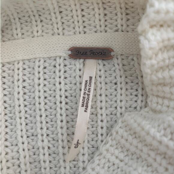 Free People Cocoa Sweater Oversized Tunic Mini Dress Cream Chunky Sz Large Stain - Picture 3 of 7